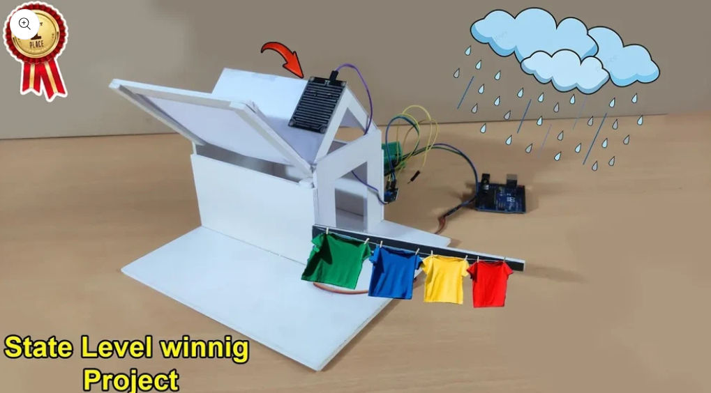 Smart Rain Sensor Clothes Cover Arduino Project.