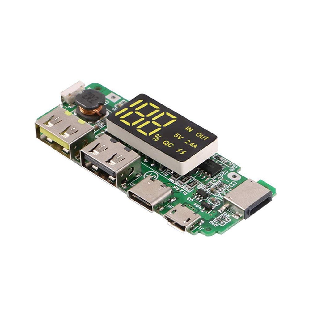 Power Bank Module with LED Display,3-Port USB, 5V 2.4A Boost Converter for Lithium Battery
